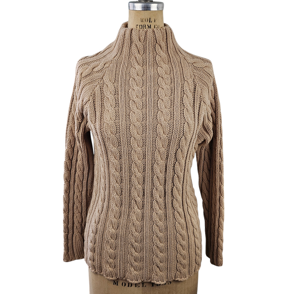 taupe cable funnel sweater Small  neutral classic modest bulky normcore